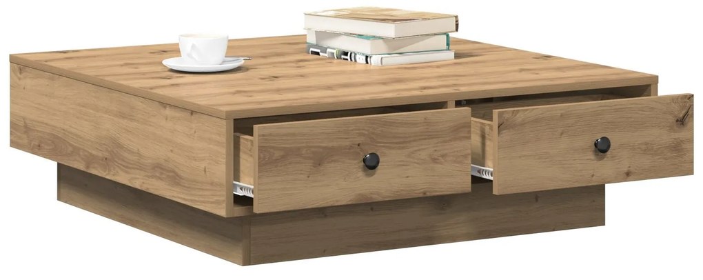 Mesa de Centro Carvalho Artesanal Folheado, MDF 90 x 90 x 28 cm