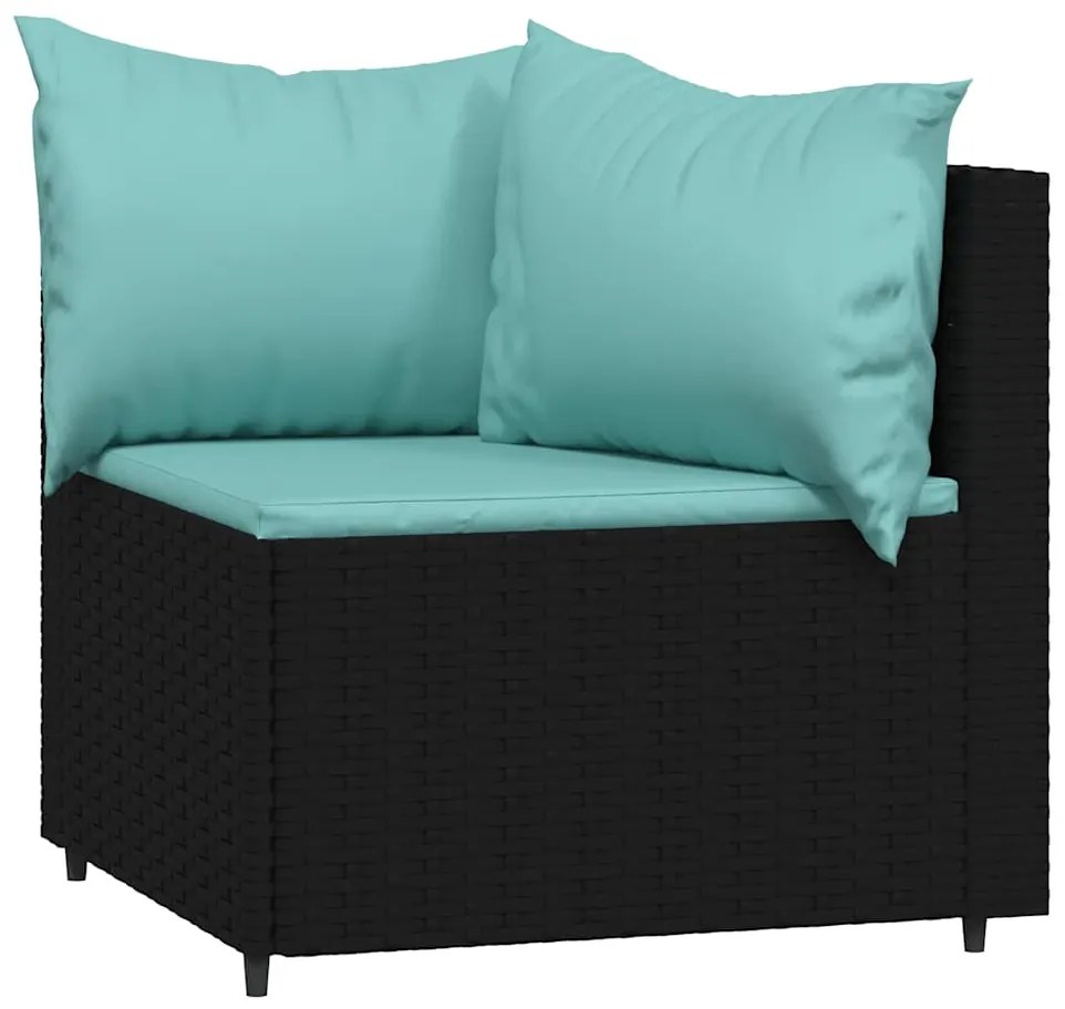 3 pcs conjunto lounge de jardim c/ almofadões vime PE preto