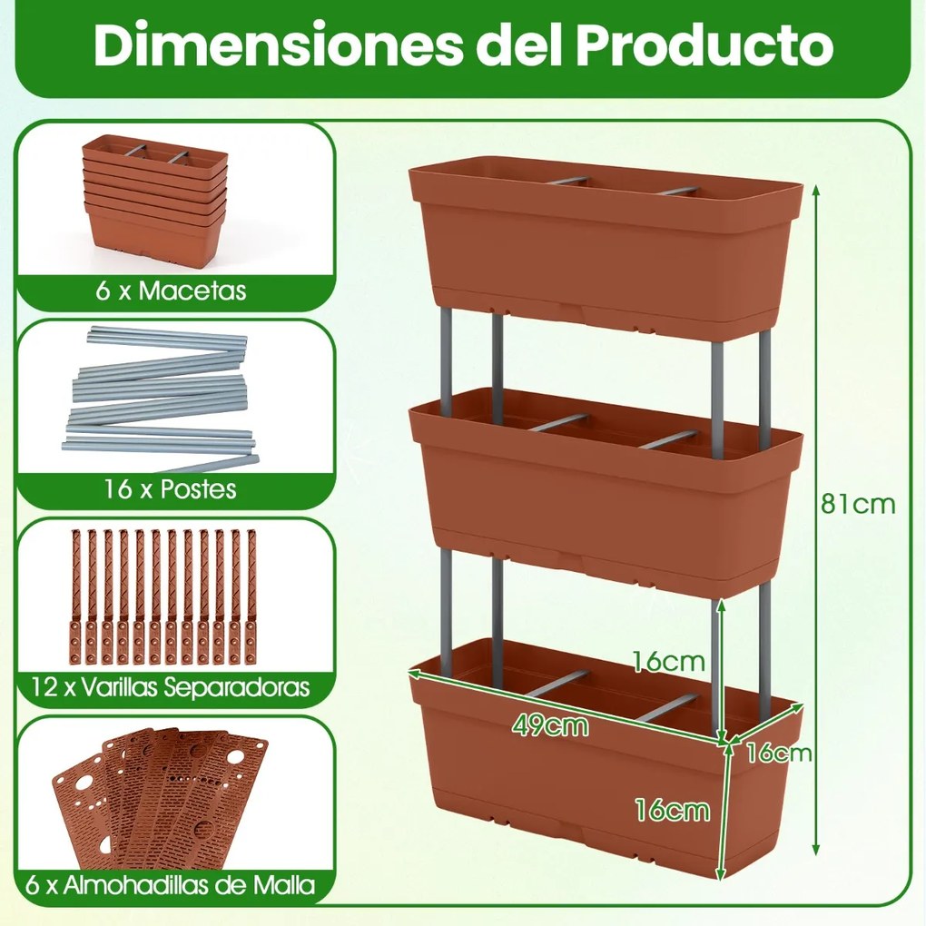 floreira de jardinagem, 6 peças, para vegetais, ervas aromáticas... castanho