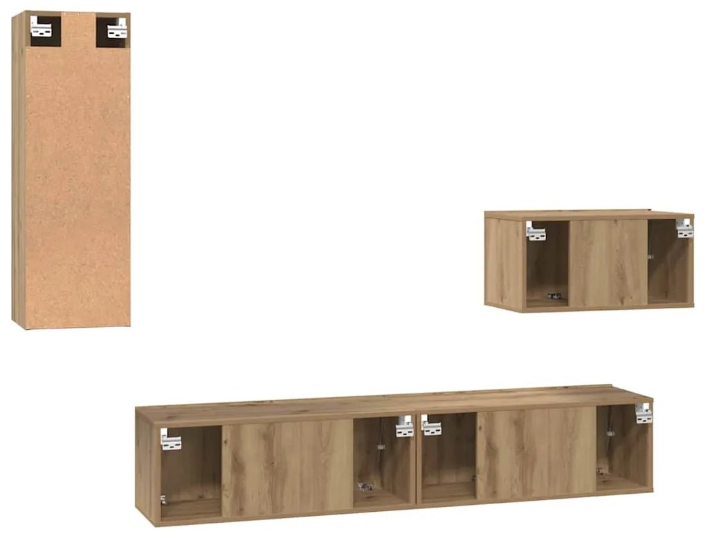 Gabinete de TV de Parede 4 pcs Carvalho Artesanal