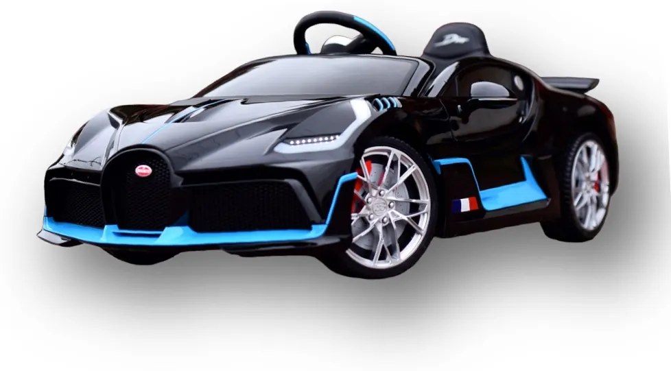 Bugatti Divo Carro elétrico para crianças 12v, módulo de música, assento de couro, pneus de borracha EVA Preto