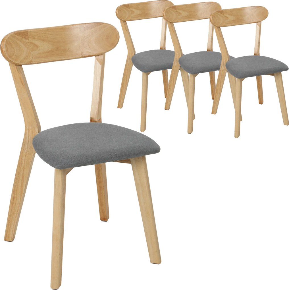 HOMCOM Conjunto de 4 Cadeiras de Sala de Jantar, Cadeiras de Cozinha, Assentos Estofados em Linho, Encosto Curvo, Cinza e Madeira Natural | Aosom Portugal