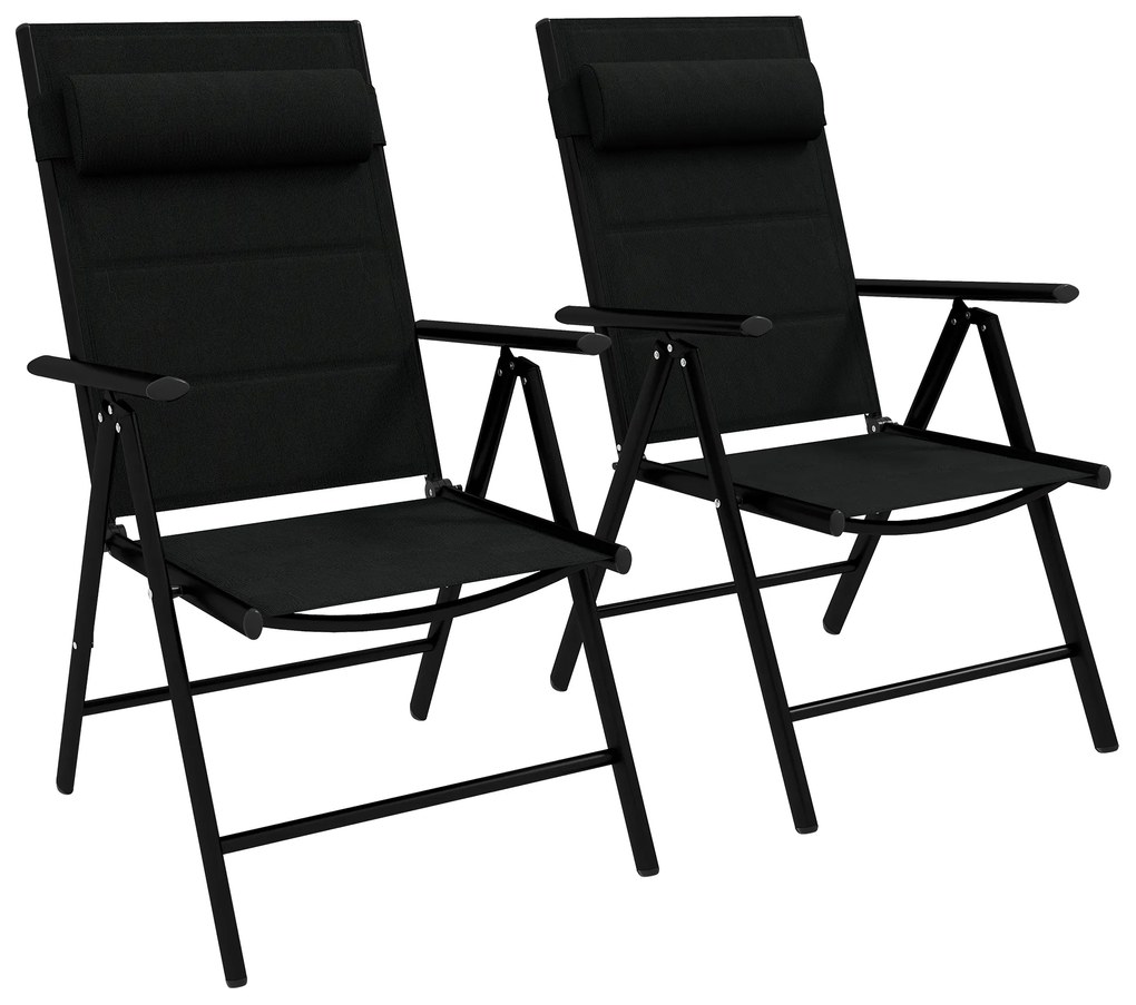 Outsunny Conjunto 2 Cadeiras Campismo Dobráveis Apoios Braços Terraço Leves Portáteis 54x67x108cm Preto Ébano | Aosom Portugal