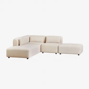 Sofá Modular De Canto Em 3 Peças Com Chaise Longue À Esquerda E Puff Fogler Linho Veludo Bege Linho - Sklum