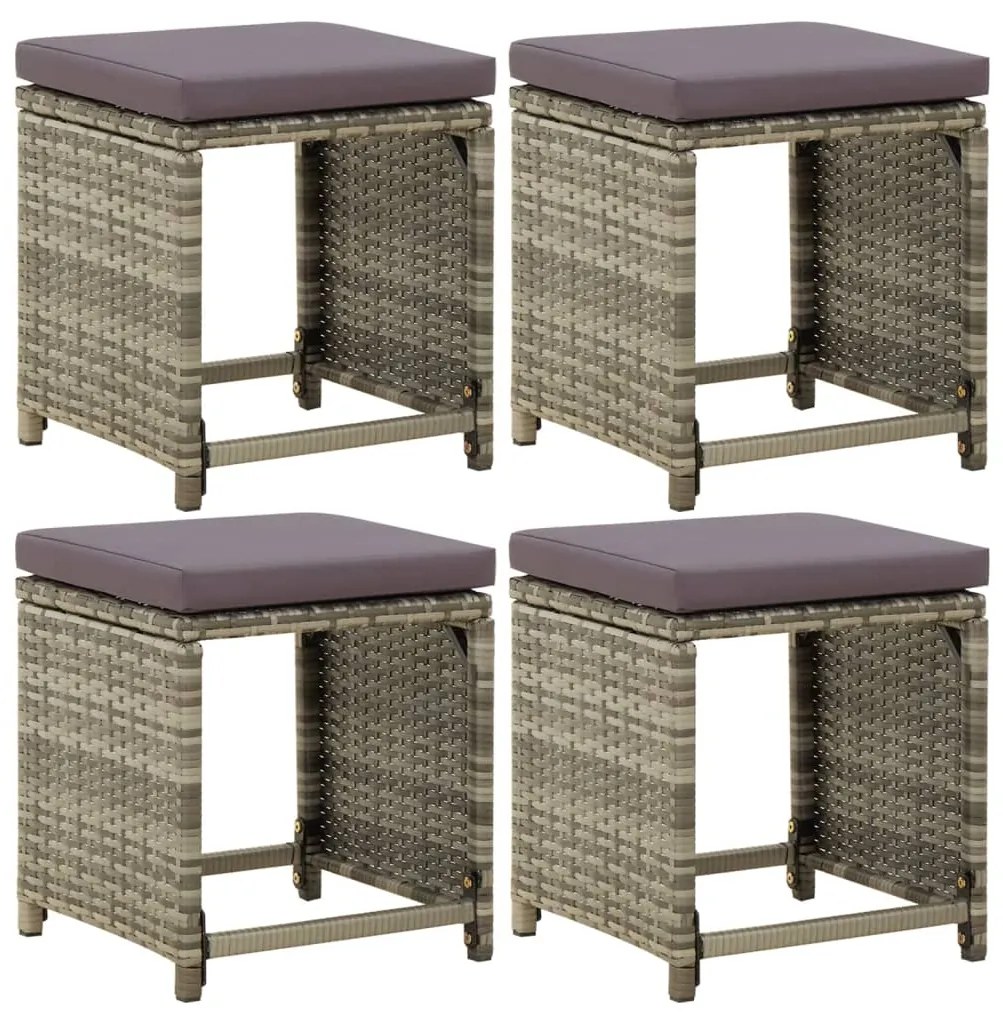 vidaXL Bancos de jardim 4 pcs com almofadões vime PE cinzento
