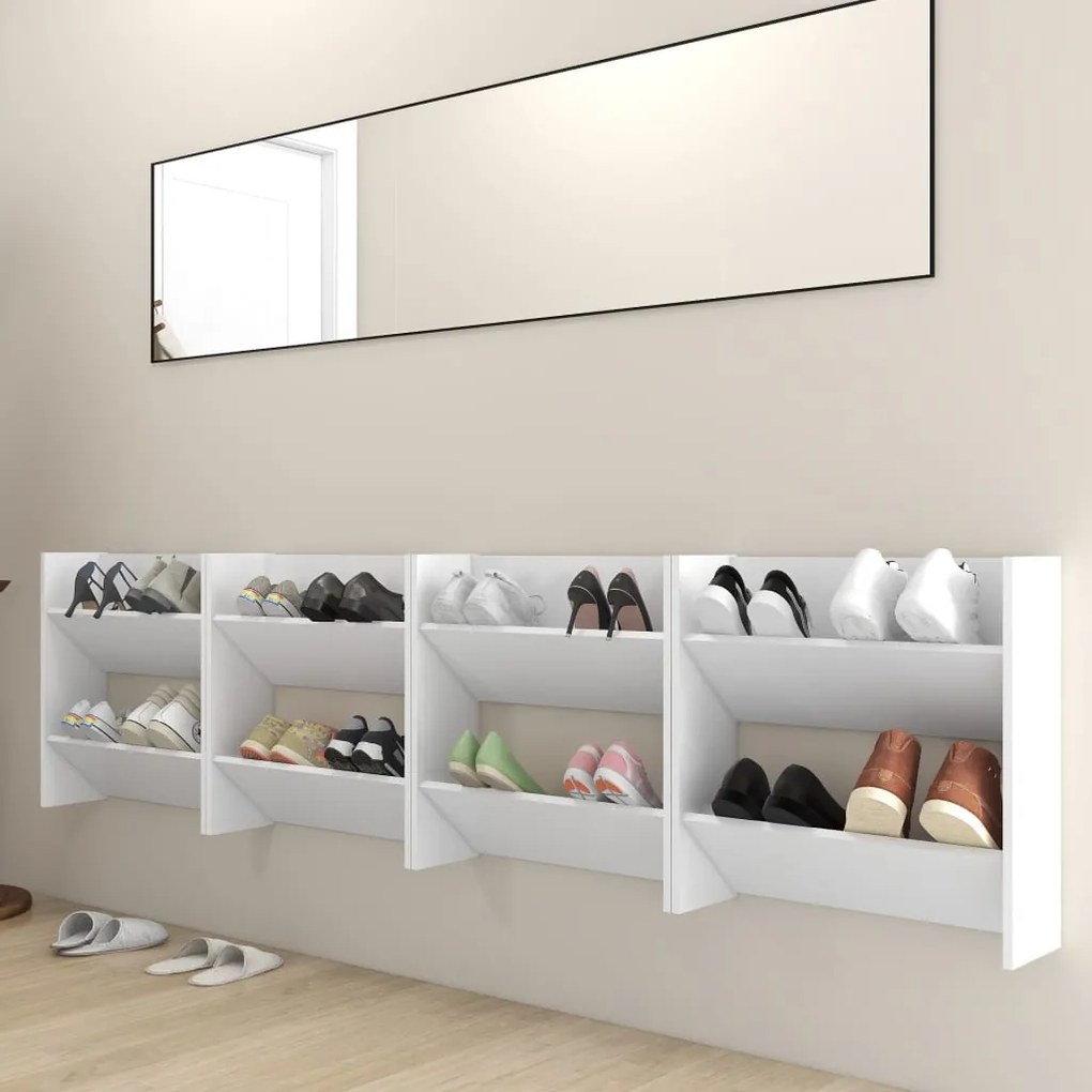 Sapateiras de parede 4 pcs derivados de madeira branco