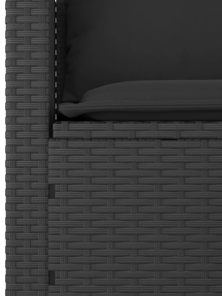 3 pcs conjunto sofás de jardim com almofadões vime PE preto