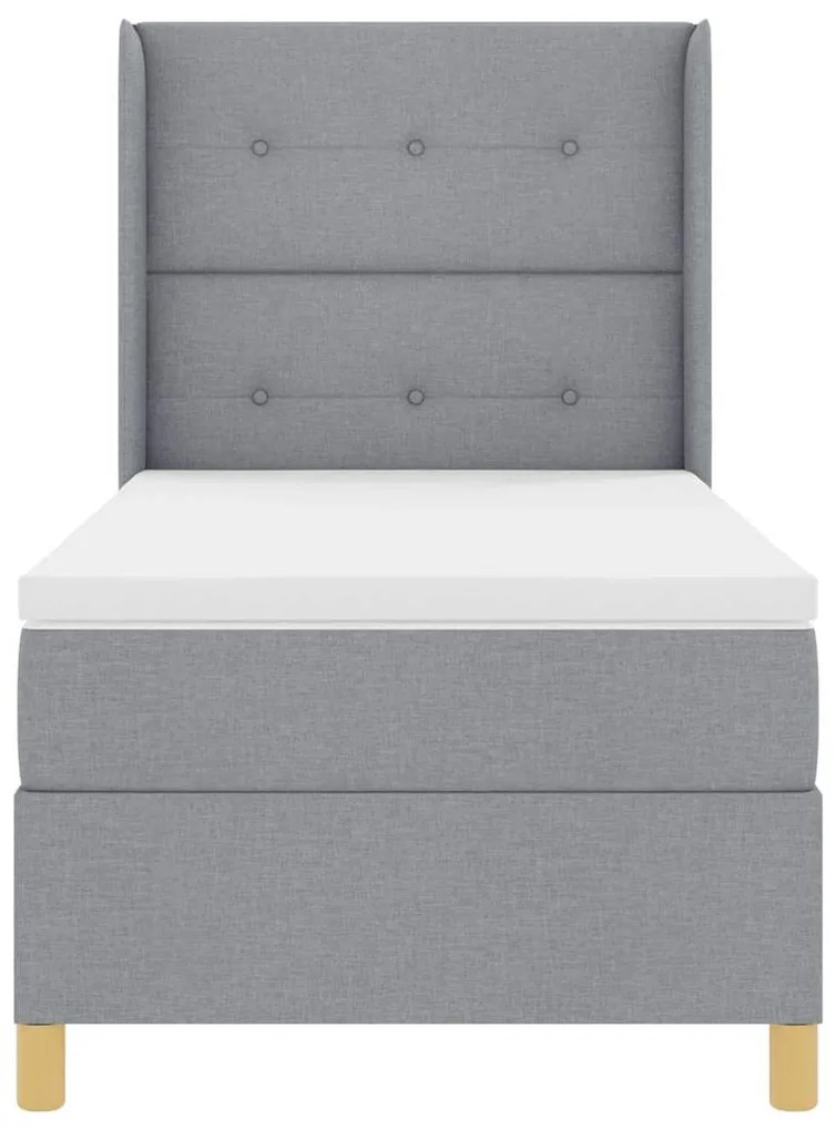 Cama Box Spring com Colchão e Luz LED Cinza Claro 80x200 cm em Tecido