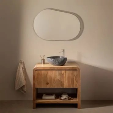 Conjunto De Móvel De Casa De Banho Em Madeira De Acácia Vacry Castanho Acácia & Irregular Em Cimento Preto - Sklum