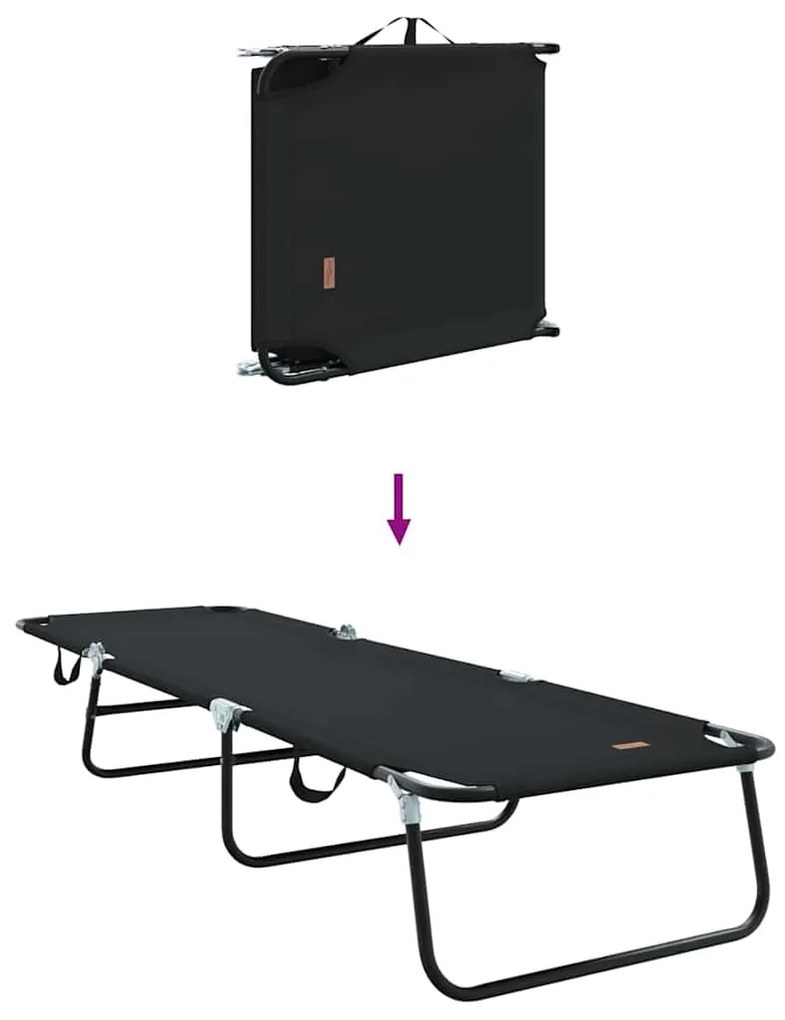 Espreguiçadeira Dobrável 2 pcs Portátil Preta 600D Tecido Oxford