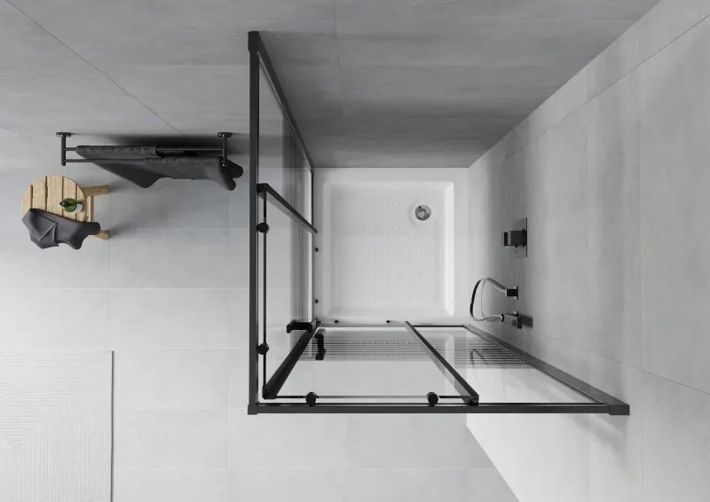 Mexen Rio cabine de duche quadrada 80 x 80 cm, riscas pretas, preto + base de duche, branco - 860-080-080-70-20-4510