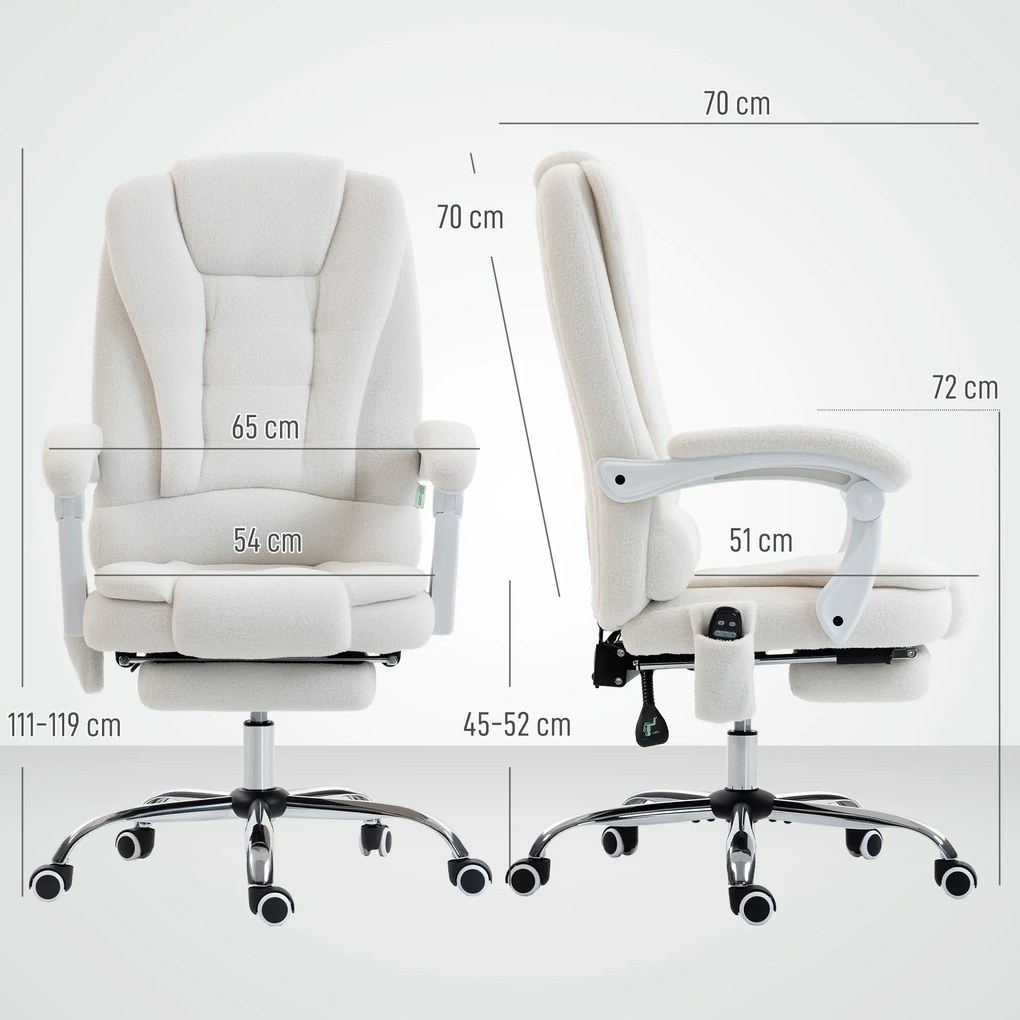 Cadeira de escritório executiva com função de massagem e aquecimento, altura ajustável, encosto reclinável, em tecido de linho branco