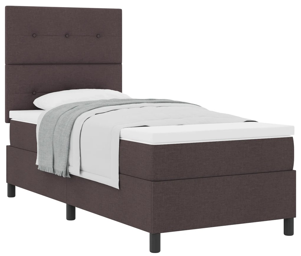 Cama Box Spring com Colchão Castanho Escuro Solteiro Tecido