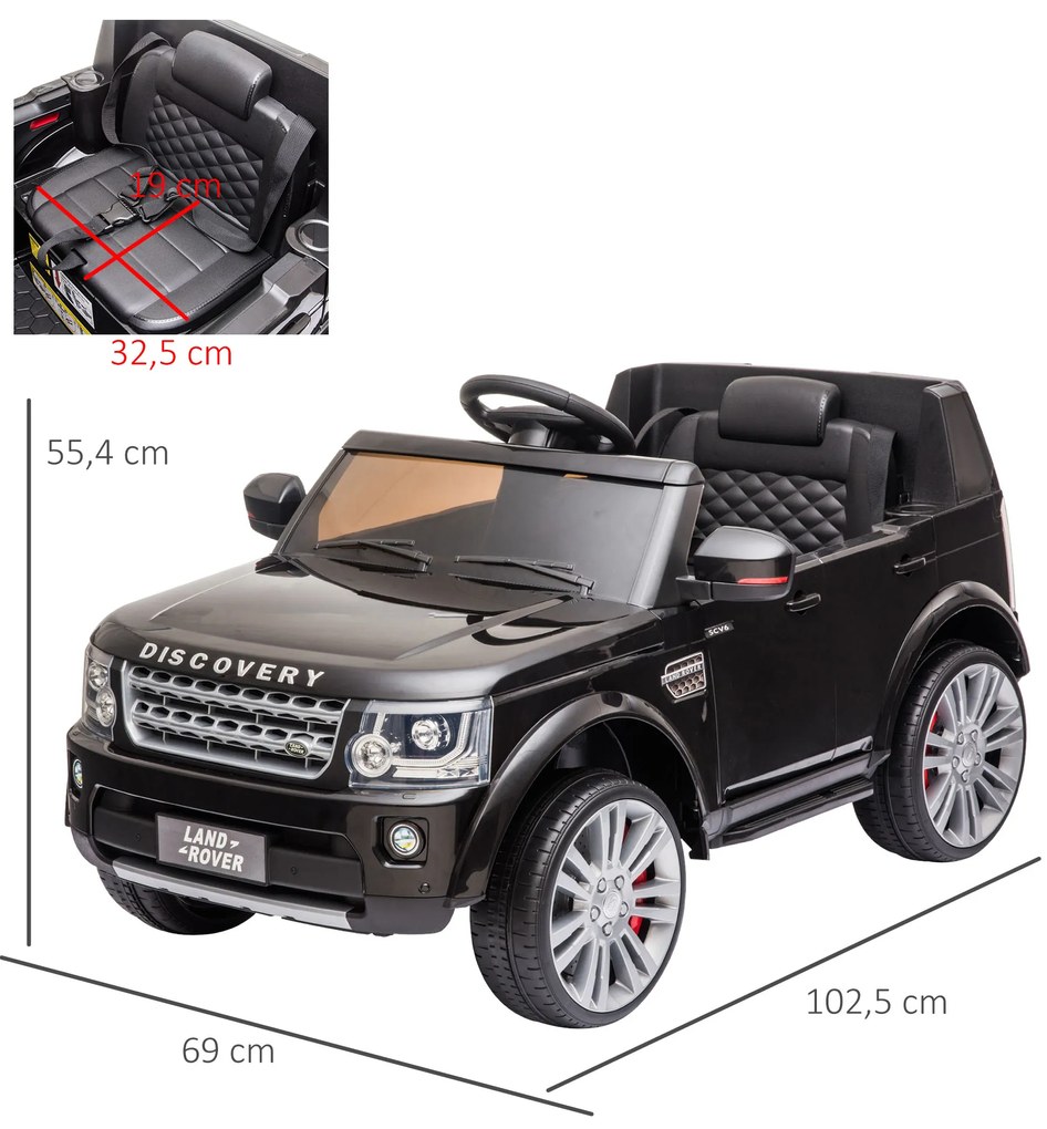 HOMCOM Carro Elétrico para Crianças acima de 3 Anos com Licença de Land Rover Controle Remoto Bateria de 12V e 2 Motores Velocidade de 3-5 km / h 102,5x69x55,4 cm preto
