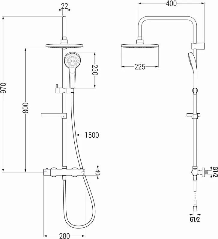 Mexen KX05 conjunto de chuveiro embutido com chuveiro de teto e torneira termostática, dourado/branco - 771500591-50