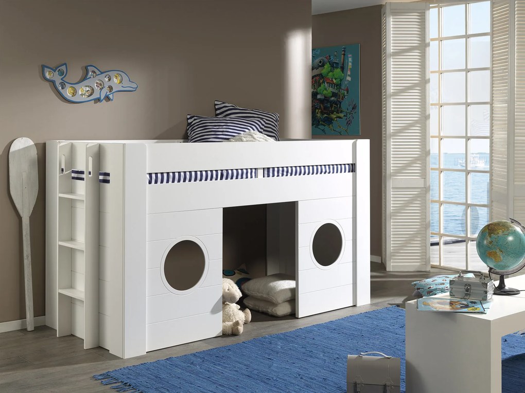 Cama infantil de grades FREYA (90x200) + estrado + escada branca