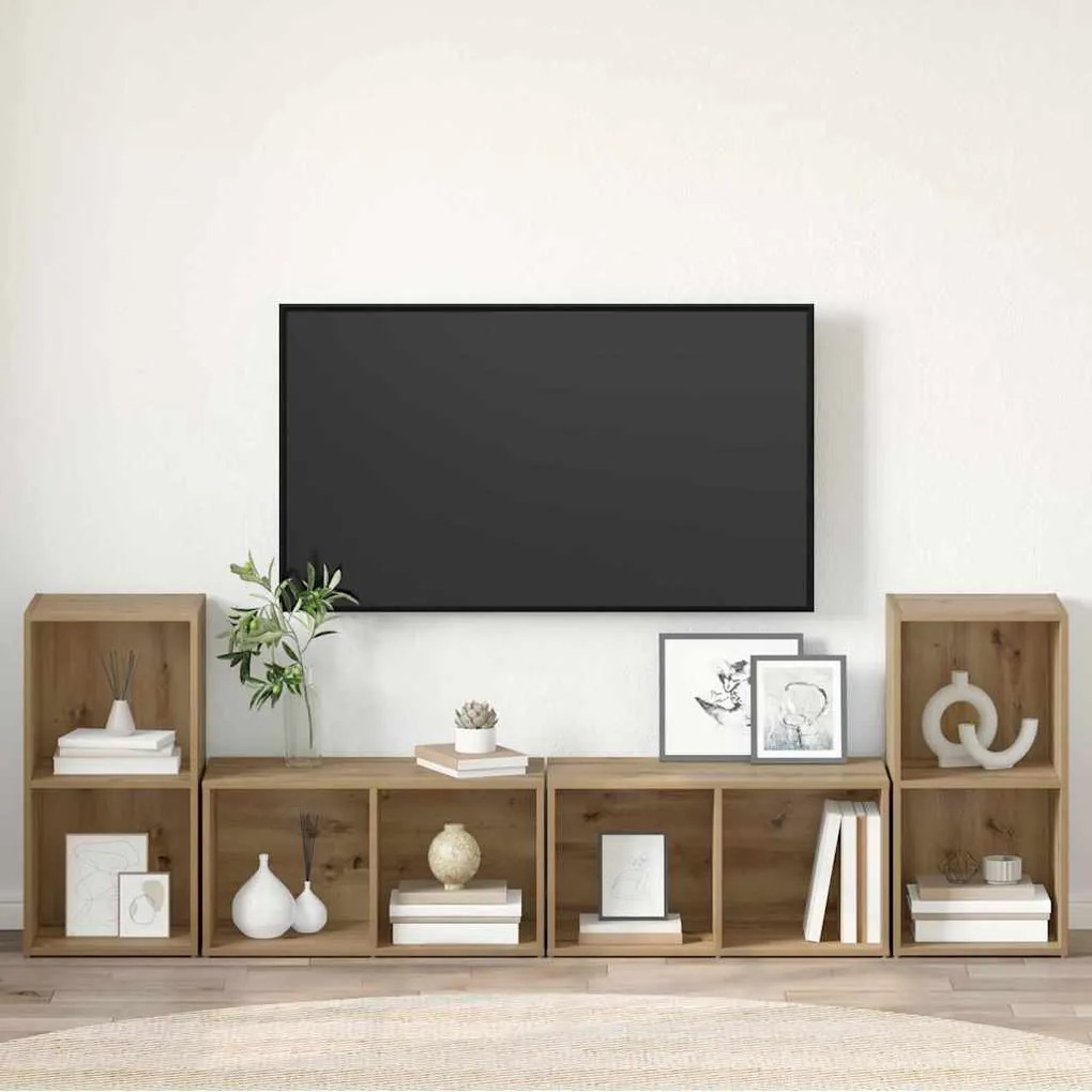 Conjunto de móvel de TV com prateleira 4 pcs Carvalho Artesanal
