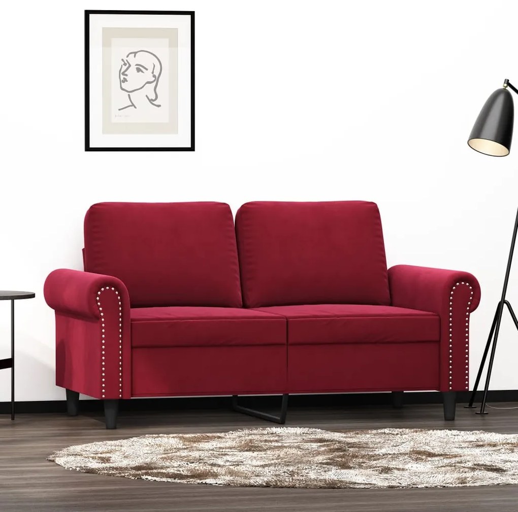 vidaXL Sofá de 2 lugares veludo 120 cm vermelho tinto
