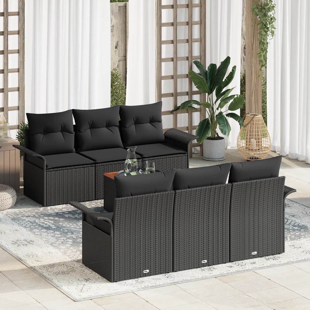 Conjunto de Sofá de Jardim vidaXL de 7 Peças com Almofadas Preto Ratta
