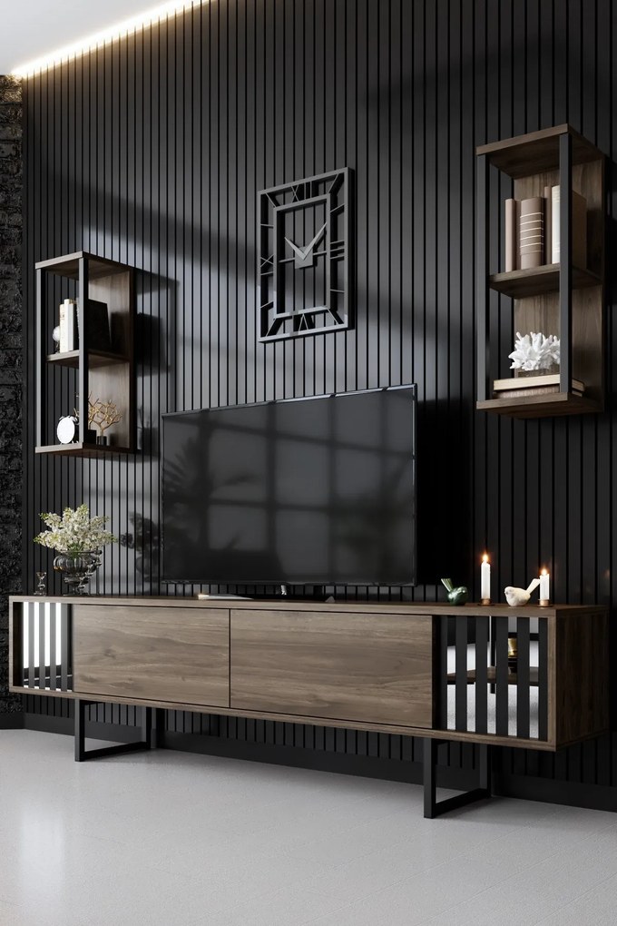 Unidade TV Chrome Line – Nogueira e Preto – Estrutura de 180 cm