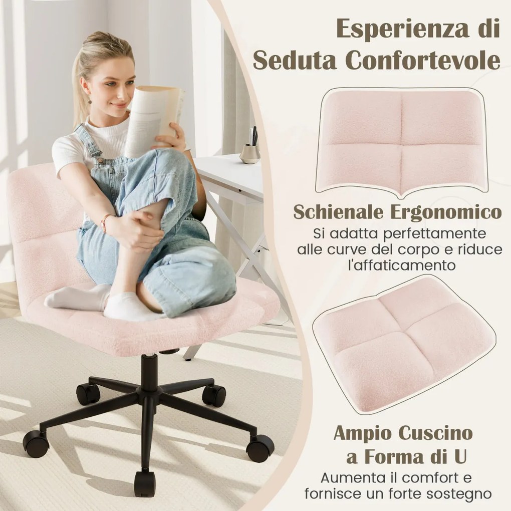 Cadeira de escritório estofada em couro sintético com pernas cruzadas e assento grande em formato de U para maquiagem em casa e escritório - bege