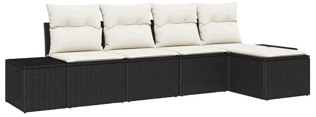 Conjunto de Sofás de Jardim de 5 Peças com Almofadas em Rattan Preto