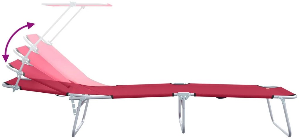 Espreguiçadeiras Dobráveis 2 pcs com Toldo Vermelho Tecido Oxford 600D