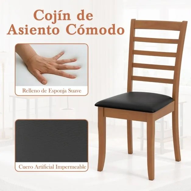 Conjunto de 2 cadeiras de sala de jantar em madeira de cozinha modernas estofadas com pernas em madeira de borracha e encosto alto preto