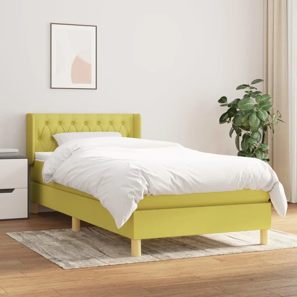 vidaXL Cama com molas/colchão 90x200 cm tecido verde