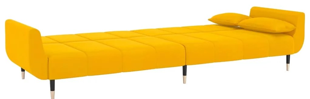 Sofá-cama 2 lugares com duas almofadas veludo amarelo