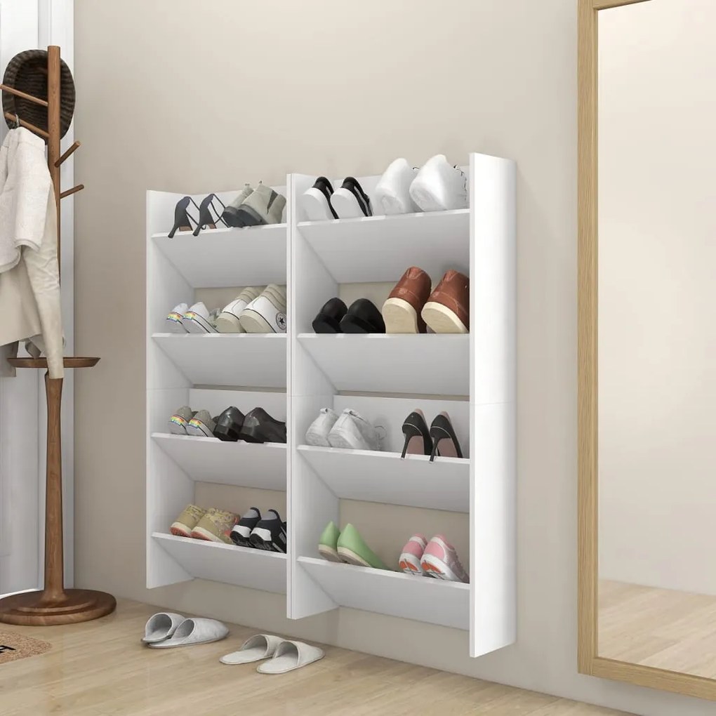 Sapateiras de parede 4 pcs derivados de madeira branco