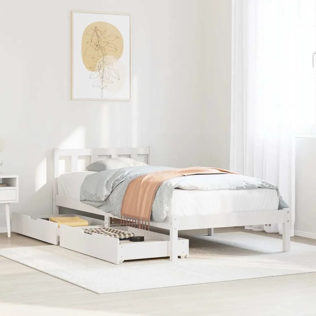 vidaXL Cama sem colchão 100x200 cm madeira de pinho maciça branco