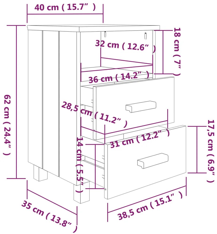 Mesas cabeceira HAMAR 2 pcs 40x35x62cm pinho maciço cinza-claro