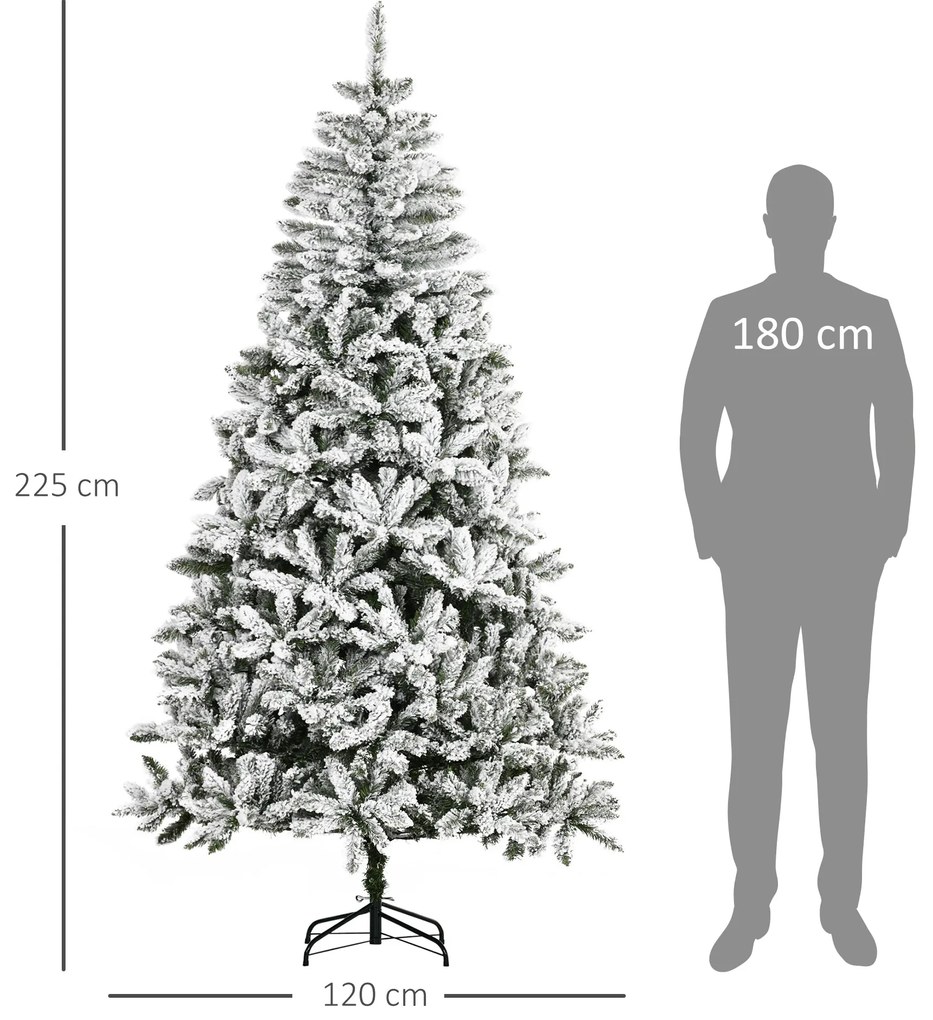 Árvore de Natal Artificial 225cm com Neve Ignífugo com 1300 Ramos Folh