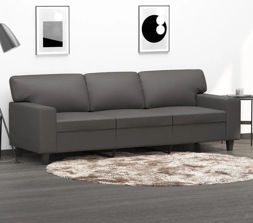 vidaXL Sofá de 3 lugares 180 cm couro artificial cinza