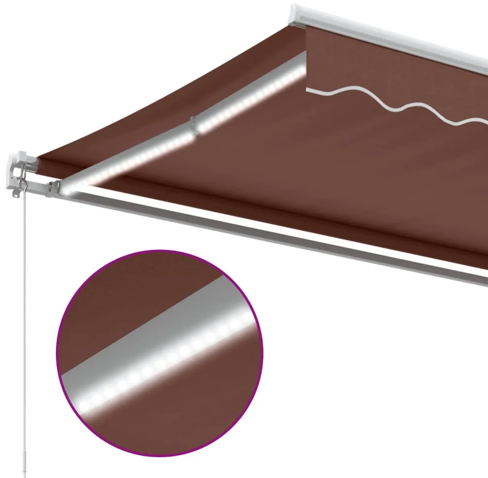 Toldo retrátil manual com luz LED 500x350 cm castanho