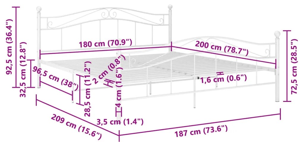 Estrutura de cama 180x200 cm metal branco