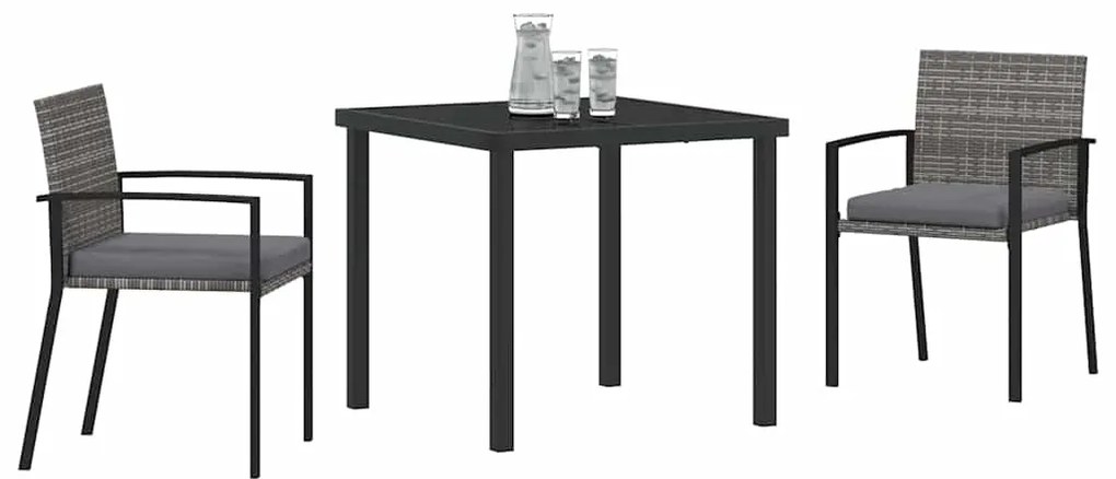 Conjunto de Jantar Jardim 3 Peças Cinza Rattan Sintético