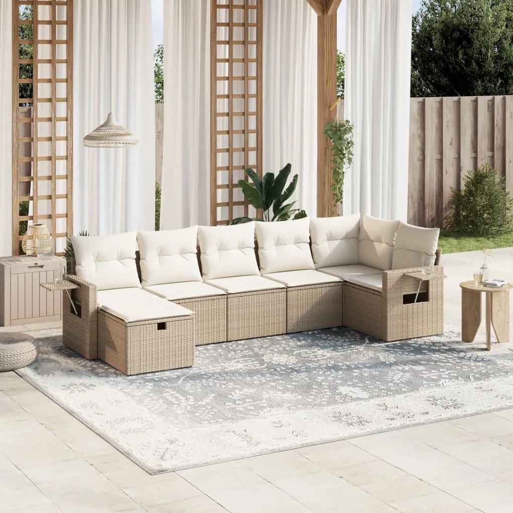 vidaXL 7 pcs conjunto de sofás p/ jardim com almofadões vime PE bege