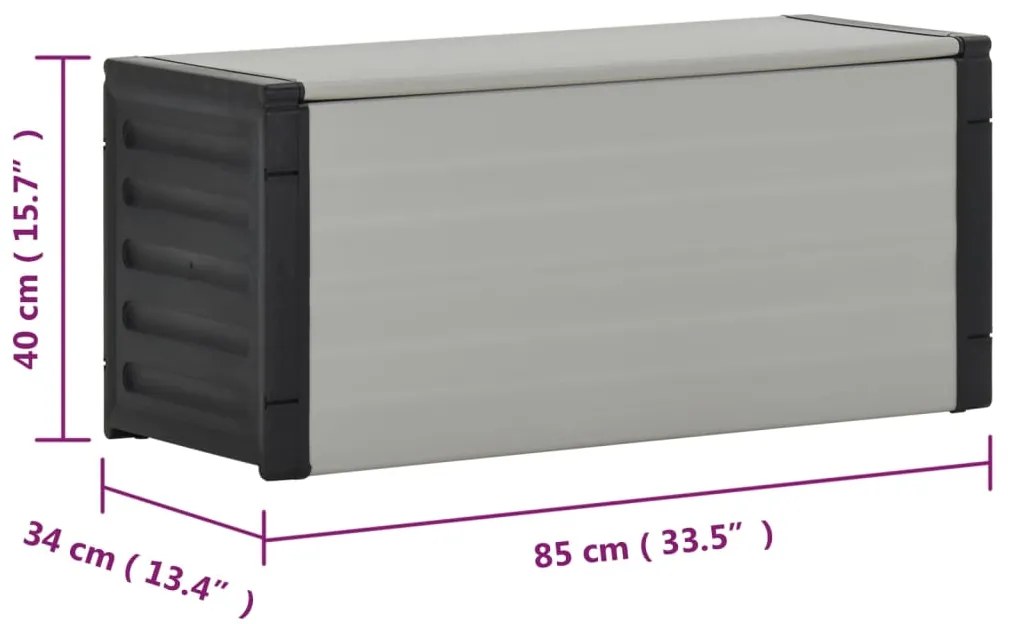 Cesto de resíduos para jardim 85x34x40 cm cinzento