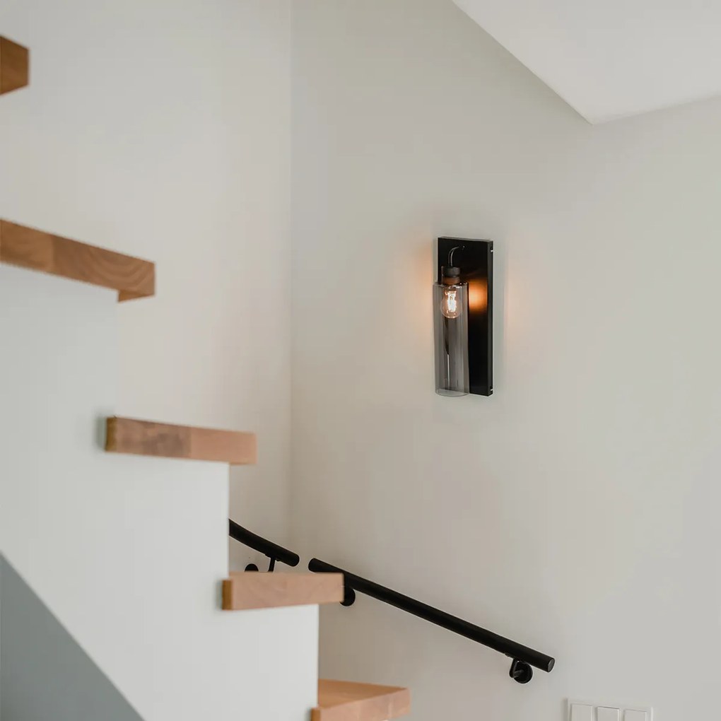 Candeeiro de parede moderno preto com vidro fumê - Stavelot