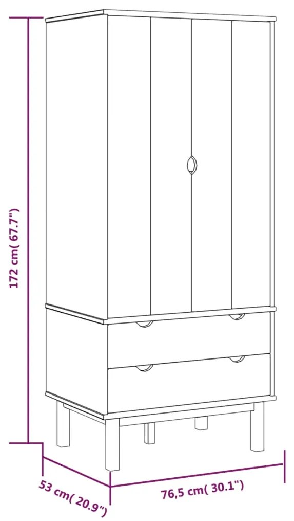 Roupeiro OTTA 76,5x53x172 cm pinho maciço castanho/branco