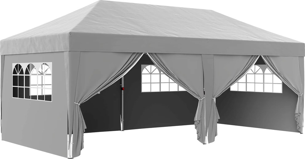 Outsunny Tenda de Jardim Exterior Tenda Dobrável 3x6 m com 6 Painéis Laterais Saco de Transporte Incluído Cinza | Aosom Portugal