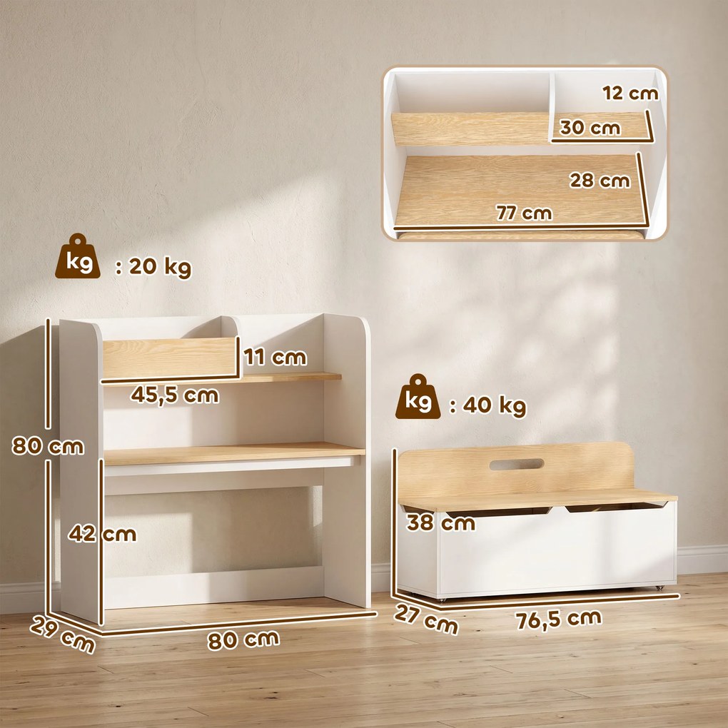 Conjunto de Secretária e Cadeira Infantil, 80 x 29 x 80 cm, Design 5 em 1, Branco