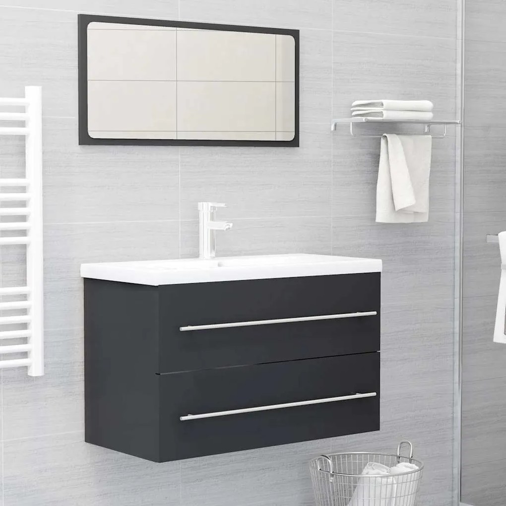 vidaXL 2 pcs conjunto móveis de casa de banho contraplacado cinzento