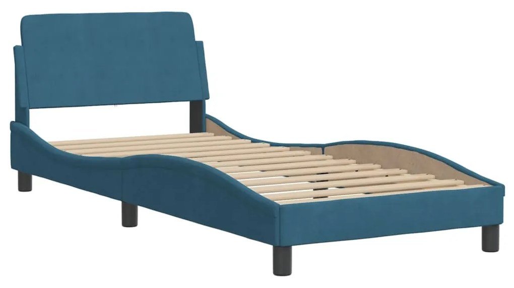 Cama com colchão 90x190 cm veludo azul