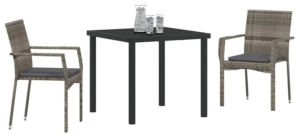 Conjunto de Cadeiras de Jardim Cinza com almofada 3 pcs Cinzeto