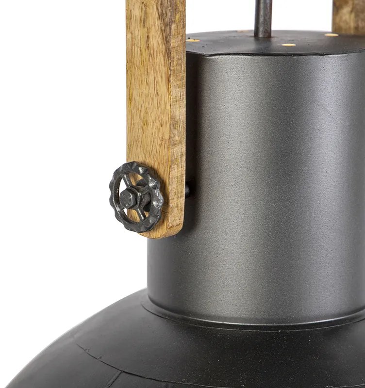 Candeeiro de suspensão industrial cinzento escuro com madeira de manga - Mangoes Industrial