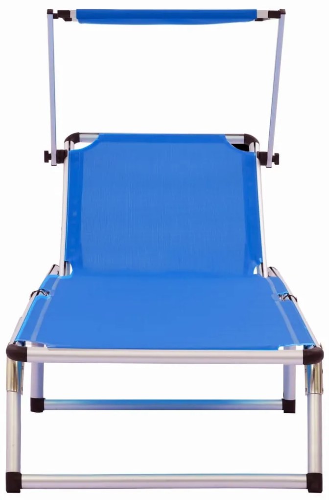 Espreguiçadeiras dobráveis c/ teto 2pcs alumínio/textilene azul