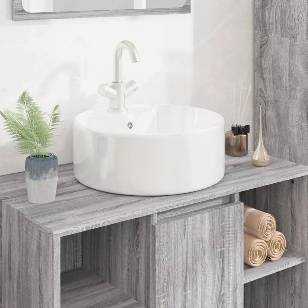 vidaXL Lavatório redondo 40x14,5 cm cerâmica branco